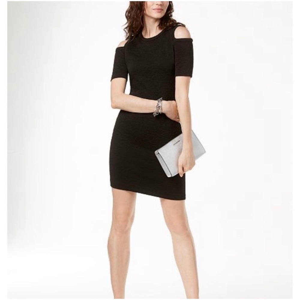 Michael Kors Black Cold Shoulder Dress Sheath Fitted‎ Career Cocktail M